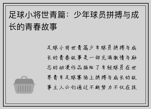足球小将世青篇：少年球员拼搏与成长的青春故事